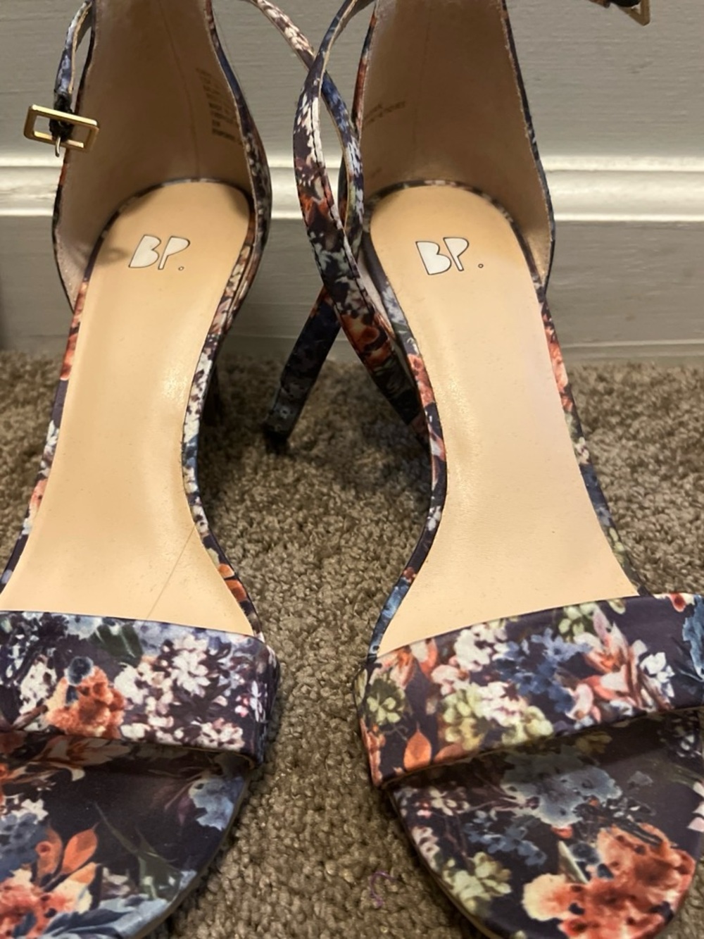 bp Floral Ankle-Strap Heels in Navy, Coral and Cream
